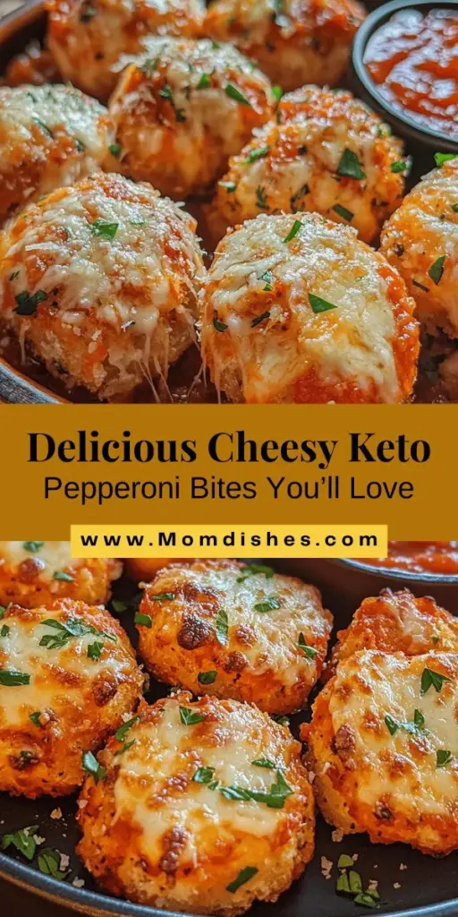 Looking for a tasty low-carb snack? Try these Cheesy Keto Pepperoni Bites! This easy recipe combines crispy pepperoni with gooey mozzarella and cream cheese for a savory treat that satisfies cravings while sticking to your goals. Perfect for parties or a quick bite on the go, these bites can be customized with your favorite flavors. Enjoy this delicious keto-friendly snack that everyone will love! #KetoSnacks #LowCarb #CheesyBites #HealthyEating #KetoRecipes #SnackTime