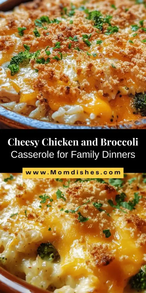 Discover the heartwarming flavors of Cheesy Chicken & Broccoli Rice Casserole, a perfect meal for busy weeknights! This comforting dish combines tender chicken, bright broccoli, and a rich cheese sauce to create a satisfying casserole everyone will love. Easy to prepare with wholesome ingredients, it's a nourishing option for family dinners or potlucks. Enjoy the cozy flavors and simple preparation of this family favorite! #ComfortFood #Casserole #FamilyDinner #EasyRecipes #ChickenRecipes #HealthyEating #CheesyCasserole