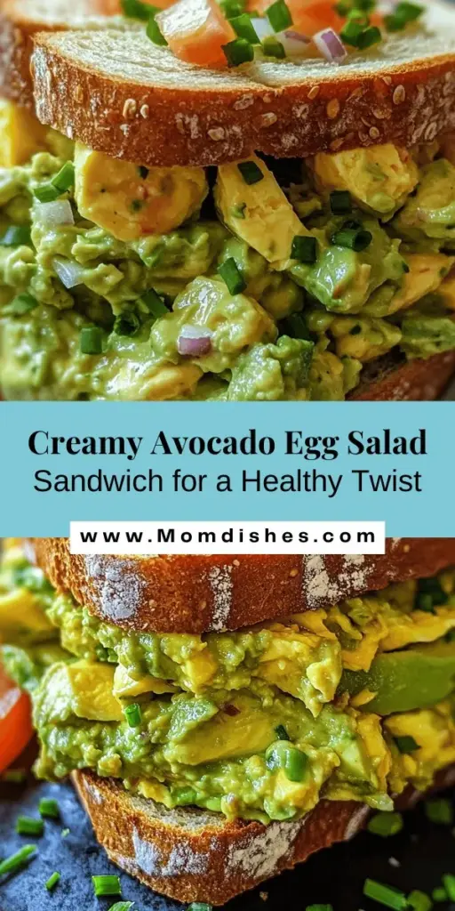 Discover the creamy goodness of the Creamy Avocado Egg Salad Sandwich, a delightful twist on a classic favorite! This nutritious recipe combines boiled eggs, ripe avocados, and Greek yogurt for a healthy yet indulgent meal. Packed with protein, healthy fats, and essential vitamins, it's perfect for lunches, picnics, or an easy dinner. Elevate your sandwich with fresh herbs, crunchy veggies, and your choice of bread for a satisfying bite that’s as delicious as it is wholesome.