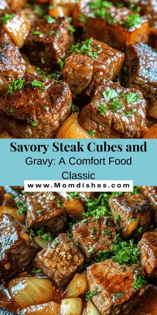 Discover the warmth of Savory Steak Cubes & Gravy Delight, a comforting dish perfect for any occasion. Succulent steak cubes simmered in a rich, flavorful gravy create a meal that's not only satisfying but easy to prepare. This recipe highlights key ingredients like sirloin or ribeye, complemented by aromatic onions and garlic. Serve it with mashed potatoes or steamed veggies for a complete dinner! Try it out and enjoy! #ComfortFood #SteakCubes #HomeCooking #GravyDelight #FoodLovers