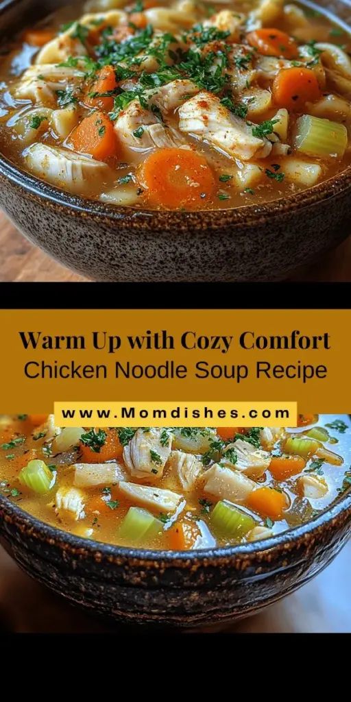 Cozy Comfort Chicken Noodle Soup is a timeless classic that warms both the heart and soul. With its soothing broth, tender chicken, and delightful noodles, this homemade soup is the perfect remedy for chilly nights or when you need a little care. This easy recipe highlights the importance of fresh ingredients, including vegetables and aromatic herbs, ensuring a rich and comforting flavor. Experience the joy of cooking and the heartwarming nostalgia of this beloved dish that brings family and friends together. Enjoy every comforting bite!