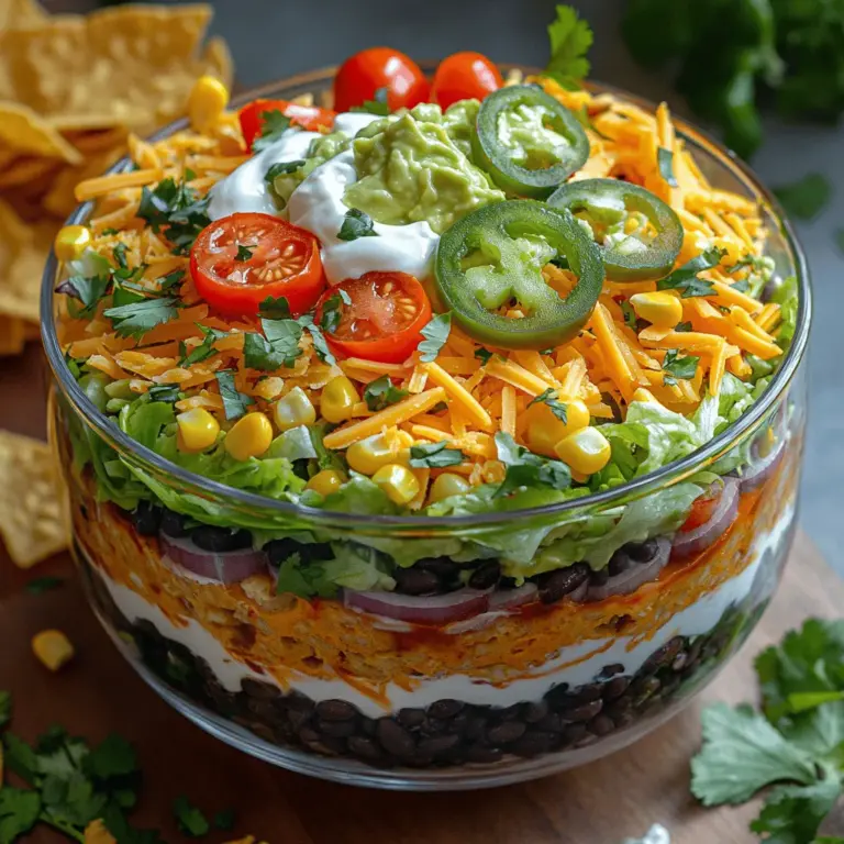 If you’re looking for a dish that combines vibrant colors, refreshing flavors, and a satisfying crunch, look no further than the Fiesta Seven Layer Taco Salad. This crowd-pleasing recipe brings together the best of Mexican cuisine in a beautiful layered presentation that is both visually stunning and incredibly delicious. Whether you're hosting a casual get-together, a family dinner, or a summer barbecue, this taco salad is sure to impress your guests and tantalize their taste buds.