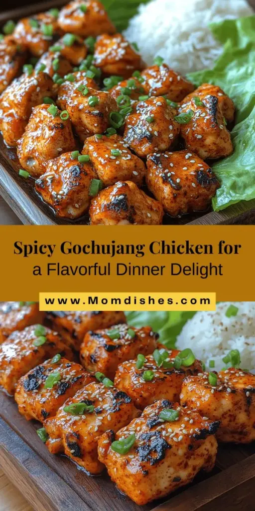 Discover the vibrant flavors of Korean cuisine with Spicy Gochujang Chicken! This dish features tender chicken thighs marinated in the unique, fermented chili paste Gochujang, which adds a perfect balance of spice, sweetness, and depth. Ideal for any meal occasion, it's easy to prepare and customize. Serve over rice or in lettuce wraps for a fresh twist. Enjoy a flavor explosion that will leave everyone craving more, and explore the versatility of Gochujang in your cooking!