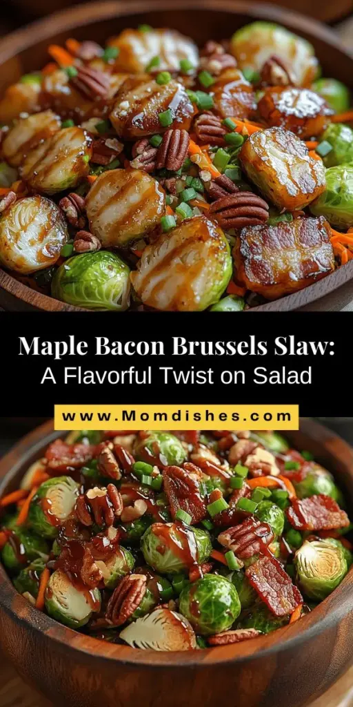 Discover the deliciousness of Maple Bacon Brussels Slaw, a perfect blend of earthy Brussels sprouts, crispy bacon, and sweet maple syrup. This vibrant salad offers a satisfying crunch and a harmonious balance of flavors, making it a standout side dish for any occasion. Easy to prepare, it's packed with nutrients and flavor-enhancing ingredients like creamy mayonnaise and tangy apple cider vinegar. Elevate your meals with this delightful slaw that promises to impress at gatherings or as a fresh addition to your dinner table.
