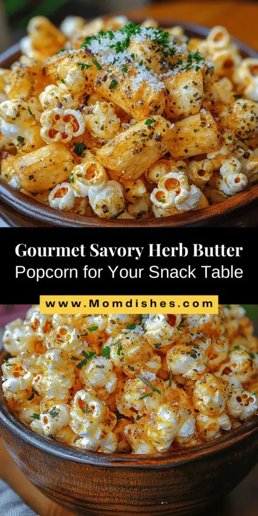 Elevate your snack game with Savory Herb Butter Popcorn, a gourmet twist on a classic favorite! This homemade popcorn recipe infuses delightful herbs and spices into a rich buttery base, creating a unique flavor that’s perfect for movie nights, parties, or casual snacking. Enjoy the freshness of homemade popcorn while controlling ingredients and flavors. With step-by-step instructions, making this delicious snack is easy and rewarding. It’s a wholesome treat the whole family will love!