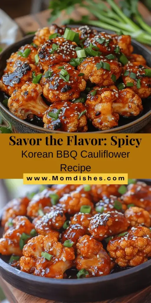Discover the vibrant flavors of Spicy Korean BBQ Cauliflower, a delicious plant-based dish that's perfect for everyone! This recipe combines tender roasted cauliflower with a tangy and spicy marinade featuring gochujang, sesame oil, and a touch of sweetness. Ideal as a main course, side dish, or appetizer, this nutritious option is low in calories yet packed with vitamins and antioxidants. Follow our simple guide to create this mouthwatering dish that showcases the essence of Korean cuisine! Enjoy the bold tastes while indulging in a healthy lifestyle.