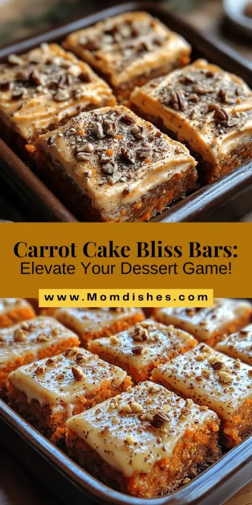 Discover the perfect blend of tradition and modern convenience with Carrot Cake Bliss Bars! These easy-to-make treats capture the beloved flavors of classic carrot cake while offering a healthier twist. Made with fresh grated carrots, whole grains, and warm spices, they are not only delicious but also packed with nutritional benefits. Ideal for family gatherings or a quick snack, these bars can be enjoyed fresh or chilled. Get ready to delight your taste buds with a guilt-free indulgence that everyone will love!