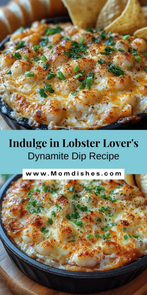 Indulge in the luxurious flavors of Lobster Lover's Dynamite Dip, the perfect seafood appetizer for any occasion. This creamy, cheesy dip features sweet lobster meat blended with a medley of flavorful ingredients like cream cheese, Sriracha, and fresh green onions. Easy to make and utterly delicious, it's sure to impress your guests. Serve it with tortilla chips or baguette slices for a crowd-pleasing treat that elevates any gathering!