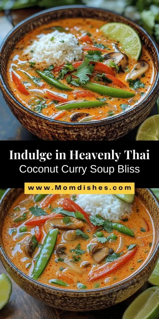 Discover the rich and flavorful world of Thai cuisine with Heavenly Thai Coconut Curry Soup. This comforting dish features creamy coconut milk, aromatic spices, and colorful vegetables, making it perfect for any occasion. Easy to prepare and customizable with chicken or tofu, this soup is a delightful balance of sweet, sour, salty, and spicy flavors. With nourishing ingredients and vibrant presentation, it's not just a meal but an experience that warms the soul. Dive into this culinary delight today!