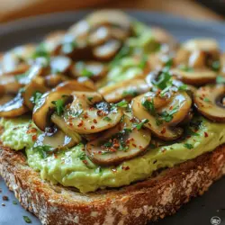 Creamy Mushroom Smashed Avocado Toast is not just a feast for the eyes; it’s a nutrient-packed meal that offers an array of health benefits. Avocados are renowned for their healthy fats, which are essential for heart health, while mushrooms provide a rich source of vitamins and minerals. Together, these ingredients create a toast that is not only delicious but also supports a balanced diet. The addition of olive oil and garlic enhances the flavors, making each bite a savory experience.