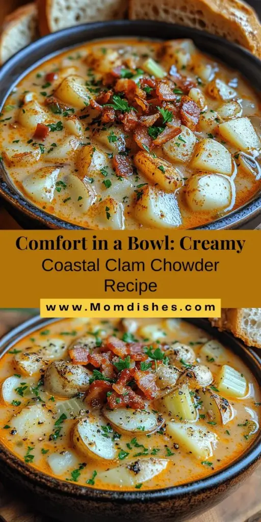 Indulge in the comforting flavors of Creamy Coastal Clam Chowder, a dish that captures the essence of coastal cuisine. With a rich blend of fresh clams, smoky bacon, and hearty potatoes, this chowder is perfect for any occasion. Follow our easy step-by-step recipe to create a velvety bowl that will warm your heart and impress your loved ones. Enjoy the taste of the ocean right at home, whether it's a chilly day or a cozy family gathering.