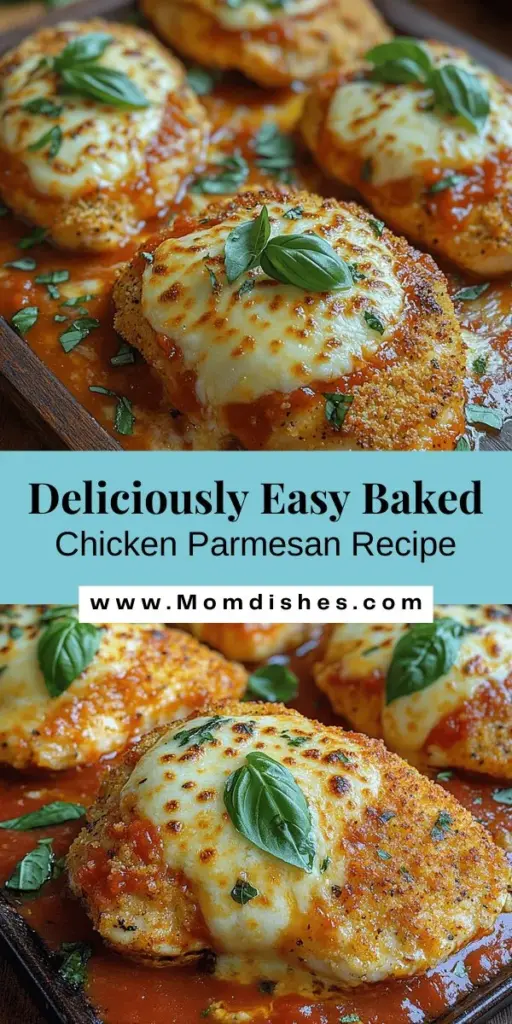 Discover the joy of making Easy Baked Chicken Parmesan, a classic dish that combines rich Italian flavors with a healthy twist. This simple recipe features tender chicken breasts topped with zesty marinara, melty mozzarella, and crunchy Panko breadcrumbs, making it perfect for busy weeknights or special gatherings. With just a few ingredients and easy steps, you can create a comforting meal that brings family and friends together. Enjoy this cheesy delight today!