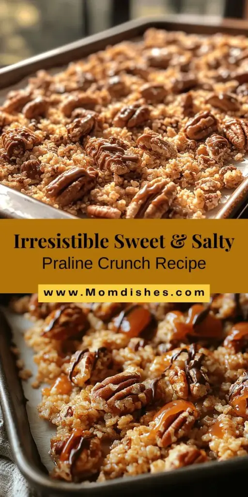 Discover the perfect balance of flavors with our Sweet & Salty Praline Crunch recipe! This delightful treat combines sweet caramel, crunchy pecans and walnuts, and a hint of salt for a satisfying snack. Ideal for parties, homemade gifts, or a quick indulgence, this versatile recipe can be enjoyed on its own, over ice cream, or as a topping for desserts. With simple ingredients and an easy step-by-step guide, you'll create a delicious snack that everyone will love!