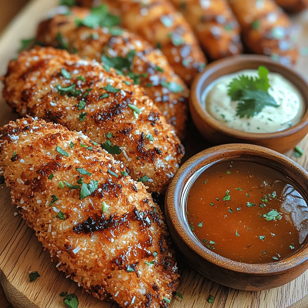 Coconut Crusted Chicken Tenders are a delightful fusion of tropical flavors and crispy textures that promise to elevate your dining experience. This dish combines tender, juicy chicken with a crunchy coconut coating, resulting in a mouthwatering treat that appeals to both children and adults alike. Perfect for family dinners, casual gatherings, or even as a party appetizer, these chicken tenders are not only easy to prepare but also offer a nutritious meal option that everyone will love. The unique combination of flavors, especially when paired with a zesty dipping sauce, makes this recipe a standout choice for anyone looking to impress their guests or simply enjoy a delicious homemade meal.