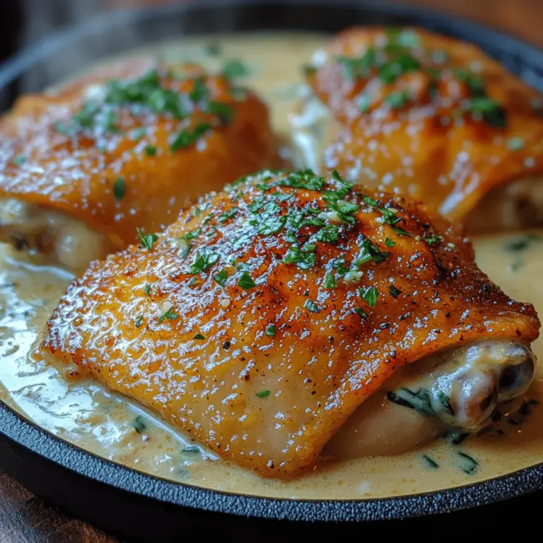 Welcome to the culinary world of Creamy Garlic Herb Chicken Thighs, a dish that promises to elevate your dining experience with its rich flavors and sumptuous textures. This recipe has gained popularity not just for its delectable taste, but also for its versatility, making it suitable for a cozy family dinner, a casual gathering with friends, or even a romantic date night. The creamy sauce, infused with fresh herbs and robust garlic, envelops tender chicken thighs, creating a comforting dish that beckons for seconds.
