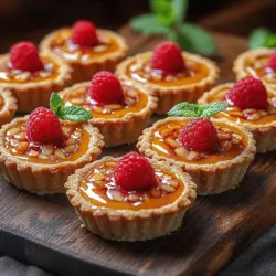Mini Raspberry Almond Tartlets are an exquisite dessert that beautifully marries the rich flavors of almond and the tartness of fresh raspberries. These charming little treats feature a buttery tart crust that serves as the perfect vessel for an indulgent almond cream filling. Topped with bright, juicy raspberries, they not only captivate the taste buds but also serve as a stunning centerpiece for any dessert table. Whether you're hosting a sophisticated tea party, celebrating a special occasion, or simply treating yourself to something sweet, these tartlets are sure to impress.