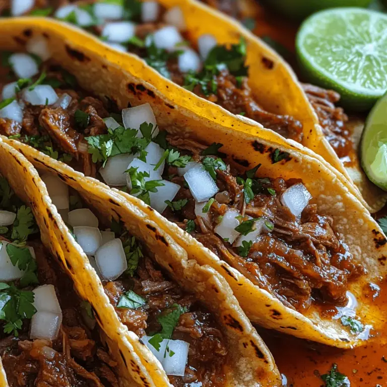 When preparing your Fiery Slow-Cooked Birria Tacos, the way you combine your ingredients in the slow cooker is crucial for ensuring that the flavors meld beautifully. Start by layering your ingredients in the following order: place the marinated meat at the bottom of the slow cooker, which helps to create a flavorful base as it cooks. Next, add your spices, such as bay leaves, cumin, and oregano, followed by the chopped onions and garlic. This layering technique allows for even flavor distribution as the meat releases its juices, which will infuse the other ingredients during the cooking process.