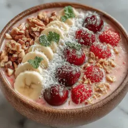 Achieving the perfect texture in your Cherry Bliss Smoothie Bowl starts with the right blending technique. Begin by adding the liquid ingredients to your blender first; this will help ensure that the other components blend smoothly. Next, layer your frozen cherries, banana, spinach, and any additional ingredients on top of the liquid.