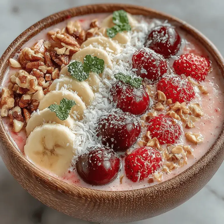 Achieving the perfect texture in your Cherry Bliss Smoothie Bowl starts with the right blending technique. Begin by adding the liquid ingredients to your blender first; this will help ensure that the other components blend smoothly. Next, layer your frozen cherries, banana, spinach, and any additional ingredients on top of the liquid.