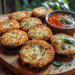 Crispy Eggplant Parmesan Bites are a delightful twist on the traditional Italian dish, offering a healthier alternative that doesn't skimp on flavor or texture. This recipe transforms the classic eggplant Parmesan into bite-sized morsels that are perfect for appetizers, snacks, or even a light meal. With a crispy exterior and a cheesy, savory interior, these bites will appeal to eggplant lovers and skeptics alike, making them a versatile addition to any gathering.
