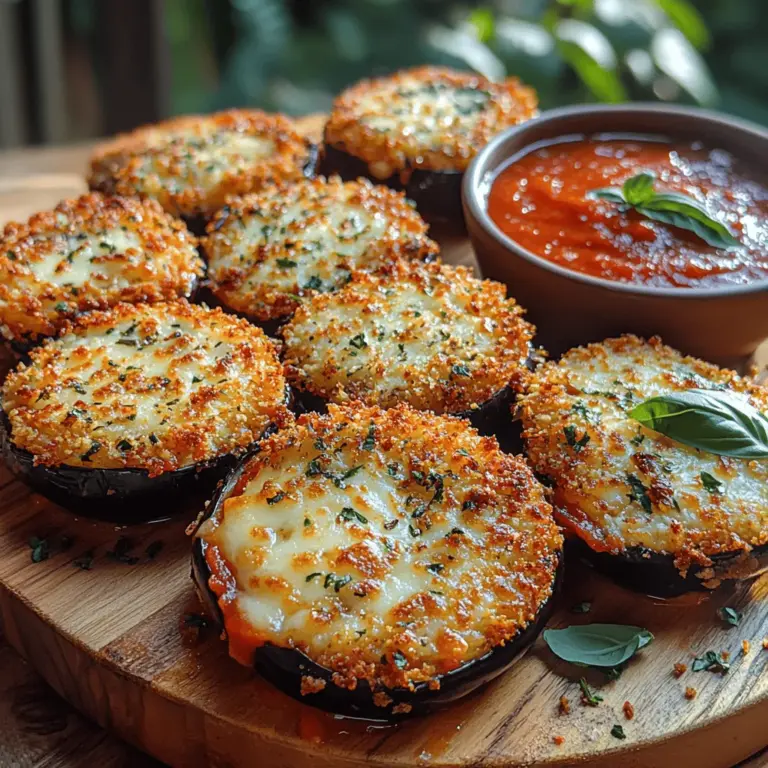 Crispy Eggplant Parmesan Bites are a delightful twist on the traditional Italian dish, offering a healthier alternative that doesn't skimp on flavor or texture. This recipe transforms the classic eggplant Parmesan into bite-sized morsels that are perfect for appetizers, snacks, or even a light meal. With a crispy exterior and a cheesy, savory interior, these bites will appeal to eggplant lovers and skeptics alike, making them a versatile addition to any gathering.