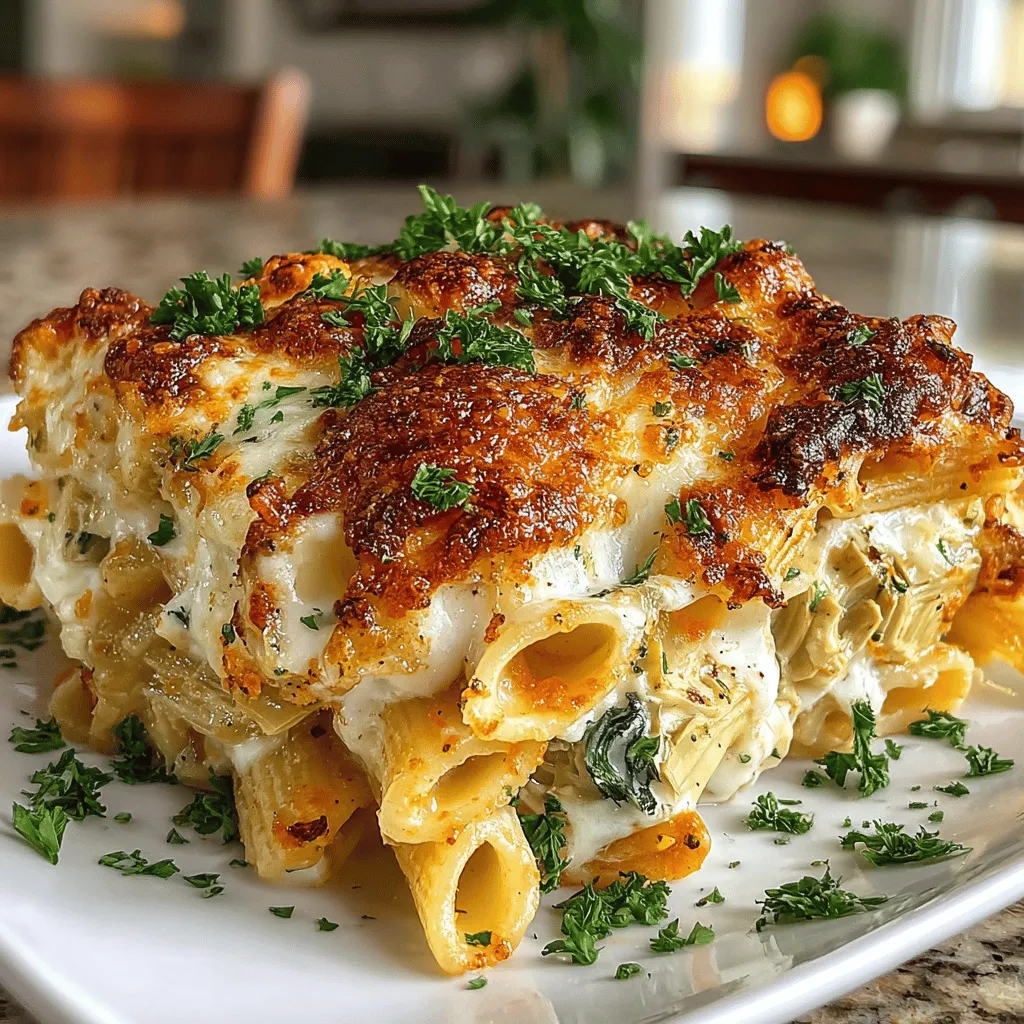 If you're in search of a dish that elegantly balances comfort and nutrition, look no further than the Cheesy Spinach Artichoke Pasta Bake. This mouthwatering recipe combines tender pasta with a rich, creamy sauce that beckons with the warm embrace of melted cheese. The blend of artichokes and spinach not only elevates the flavor profile but also adds a nutritious punch, making this dish a perfect fit for a variety of dining occasions—from cozy family dinners to lively gatherings with friends or simply as a go-to weeknight meal when you crave something satisfying.
