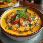 The magic of Velvety Peach Bliss Soup lies in its simplicity and the quality of its ingredients. Utilizing fresh peaches as the star, this recipe balances the natural sweetness of the fruit with the savory notes from aromatics like onion, garlic, and ginger. The result is a soup that is both refreshing and comforting, evoking the essence of summer in every spoonful.