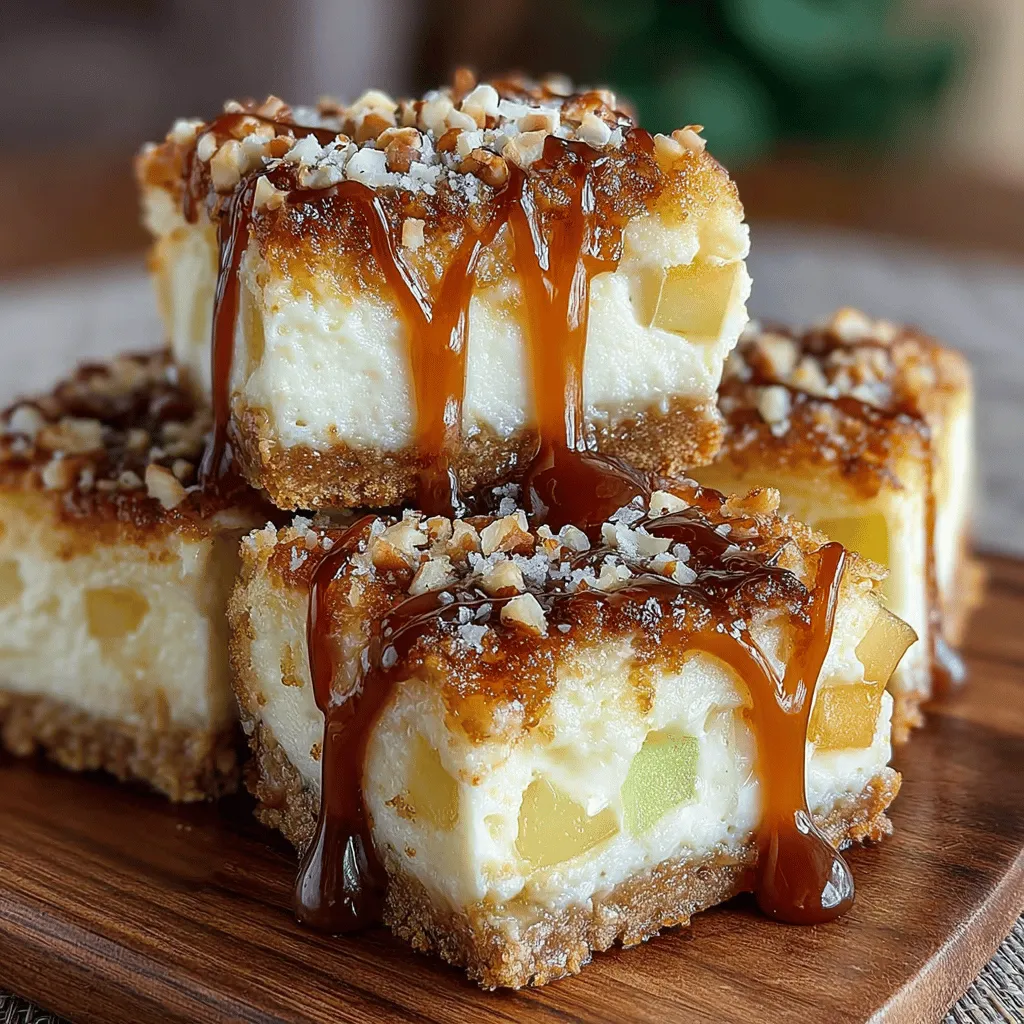 - 1 ½ cups graham cracker crumbs - ½ cup unsalted butter, melted - 1 cup granulated sugar - 16 oz cream cheese, softened - 3 large eggs - 1 cup sour cream - 1 tsp vanilla extract - 3 medium Granny Smith apples, peeled and diced - 2 tbsp unsalted butter (for cooking apples) - 1 tsp cinnamon - ½ tsp nutmeg - ½ cup caramel sauce (store-bought or homemade) - Optional: chopped nuts for topping