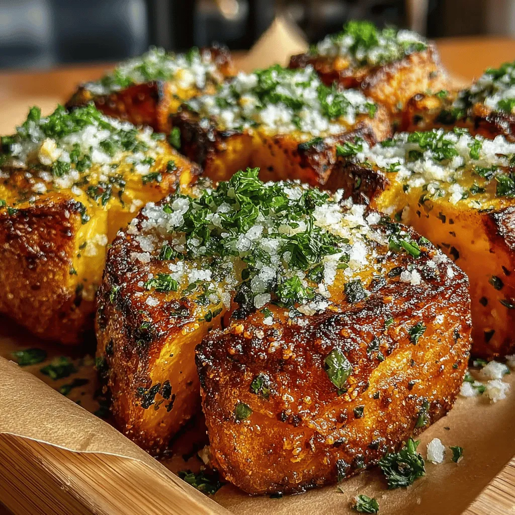 - 4 medium sweet potatoes - 3 tablespoons olive oil - 1 teaspoon garlic powder - 1 teaspoon smoked paprika - 1 teaspoon salt - ½ teaspoon black pepper - ½ cup grated Parmesan cheese - Fresh parsley for garnish (optional)