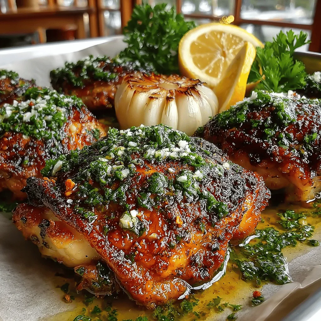 - 4 bone-in, skin-on chicken thighs - 1 head of garlic - 1 lemon, juiced and zested - 1/4 cup extra virgin olive oil - 2 teaspoons dried thyme - 2 teaspoons dried rosemary - 1 teaspoon smoked paprika - Salt, to taste - Black pepper, to taste