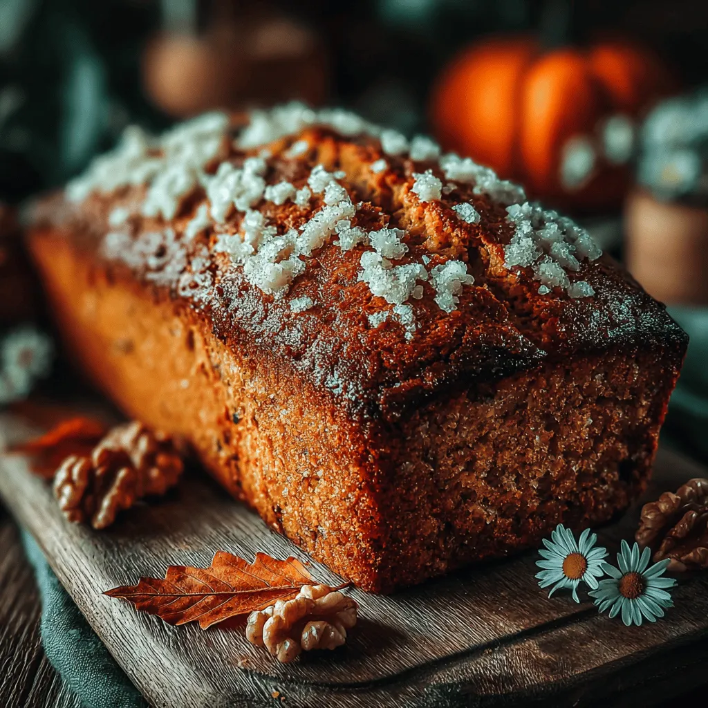 To create the perfect Autumn Bliss Pumpkin Bread, begin by combining your wet and dry ingredients. In a large mixing bowl, pour in the wet ingredients: the pumpkin puree, eggs, melted butter, and brown sugar. Whisk them together until the mixture is smooth and well-blended.