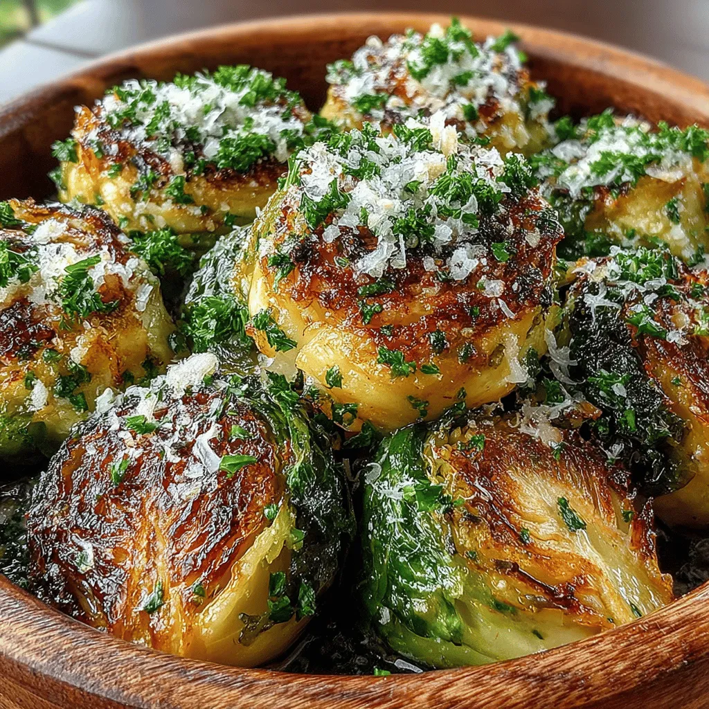 - 1 pound Brussels sprouts, trimmed and halved - 4 tablespoons unsalted butter - 4 cloves garlic, minced - 1 tablespoon lemon juice - Salt and pepper, to taste - Optional: ¼ cup grated Parmesan cheese - Optional: Fresh parsley, chopped for garnish
