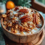 - 3 cups rolled oats - 1 cup pecans, chopped - 1 cup unsweetened shredded coconut - 1/2 cup maple syrup - 1/4 cup coconut oil, melted - 1 teaspoon ground cinnamon - 1/2 teaspoon salt - Optional: 1/2 cup dried cranberries, 1/4 cup sunflower seeds