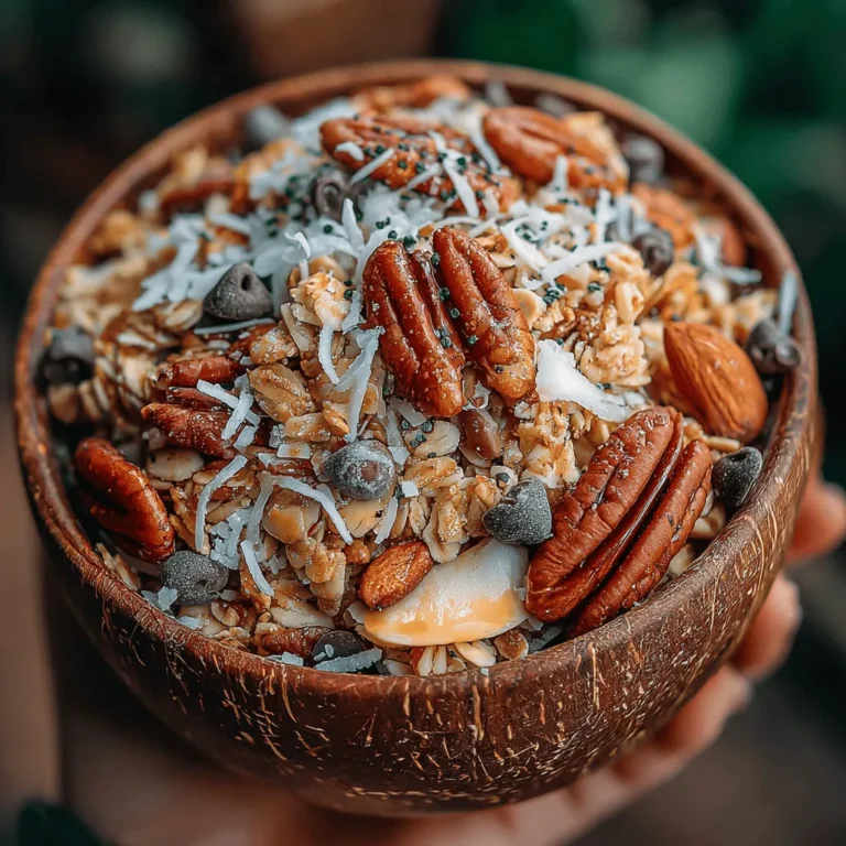 - 3 cups rolled oats - 1 cup pecans, roughly chopped - 1 cup almonds, sliced - 1 cup unsweetened shredded coconut - 1/2 teaspoon sea salt - 1 teaspoon ground cinnamon - 1/2 cup pure maple syrup - 1/4 cup coconut oil, melted - Optional: 1/2 cup dried cranberries, raisins, or chocolate chips